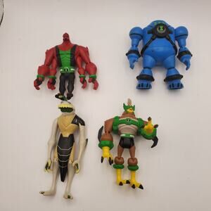 4 Ben 10 Action Figures Four Arms Haywire Ripjaws Kickin Hawk Loose